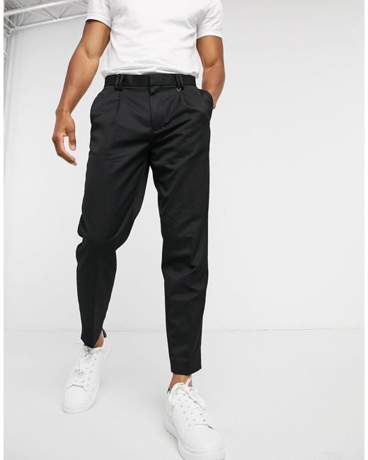 TOPMAN Double Pleated Tapered Pants in Black for Men | Lyst UK