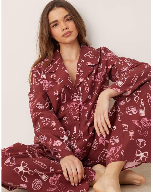 ASOS Red – loungewear-hose aus popeline mit urlaubsprint und weitem bein