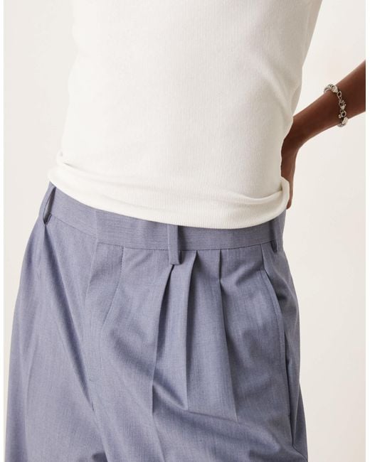 ASOS Blue Smart Wide Leg Pants With Triple Pleats for men