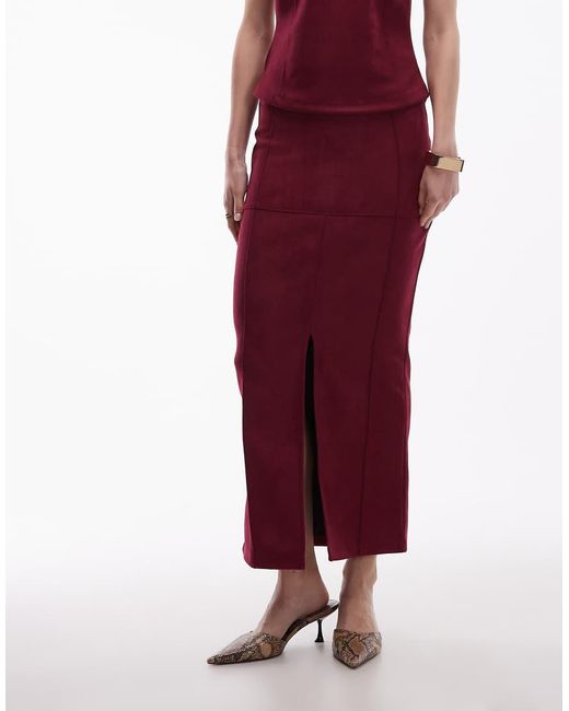 ASOS Red Suede Maxi Skirt With Front Split