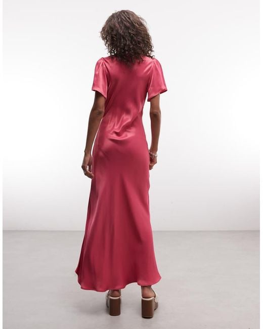 Reclaimed Vintage Red Satin Maxi Tea Dress