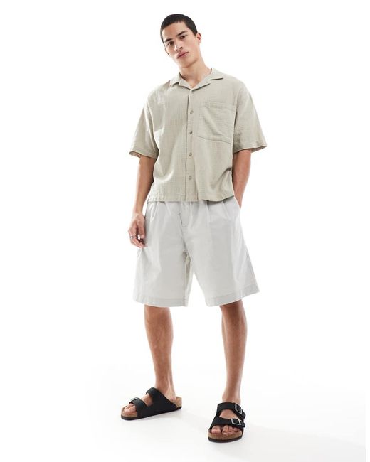 Pull&Bear White Rustic Self Check Shirt for men