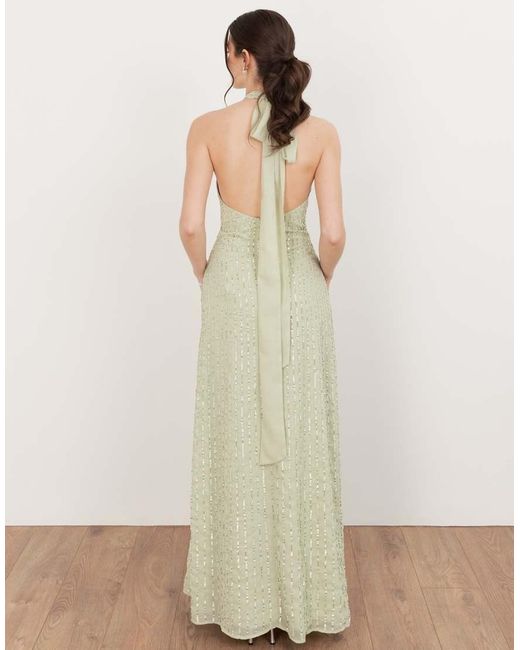 Maya White Linear Embellishment Halter Neck Maxi Dress