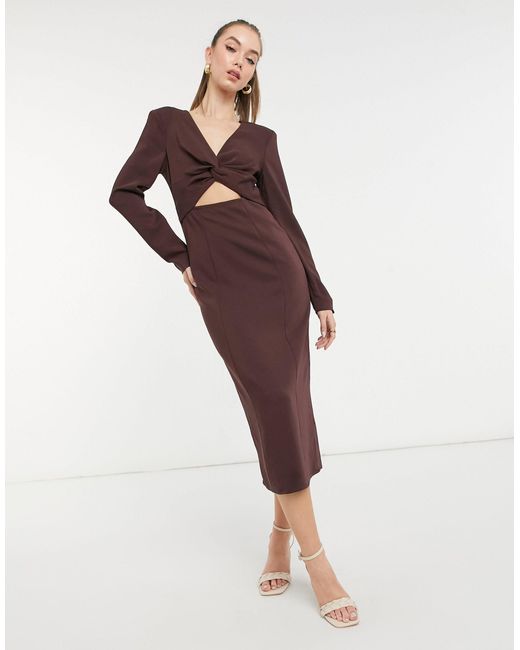 & Other Stories Brown Cut Out Knitted Midi Dress