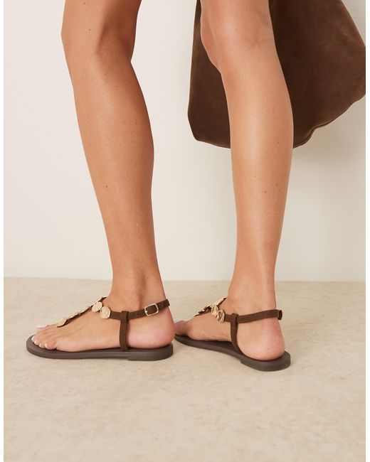 ASOS Natural Felicia Toe Post Flat Sandals With Coins