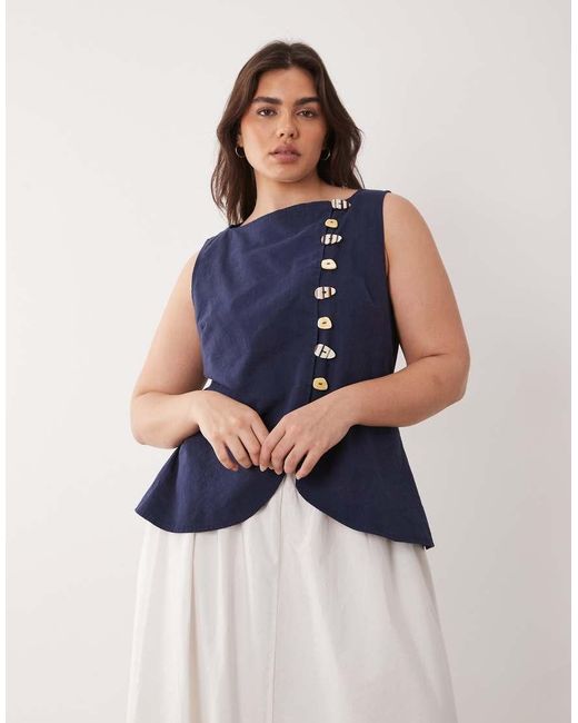 ASOS Blue Asos Design Curve Linen Look Waistcoat Maxi Dress With Poplin Skirt