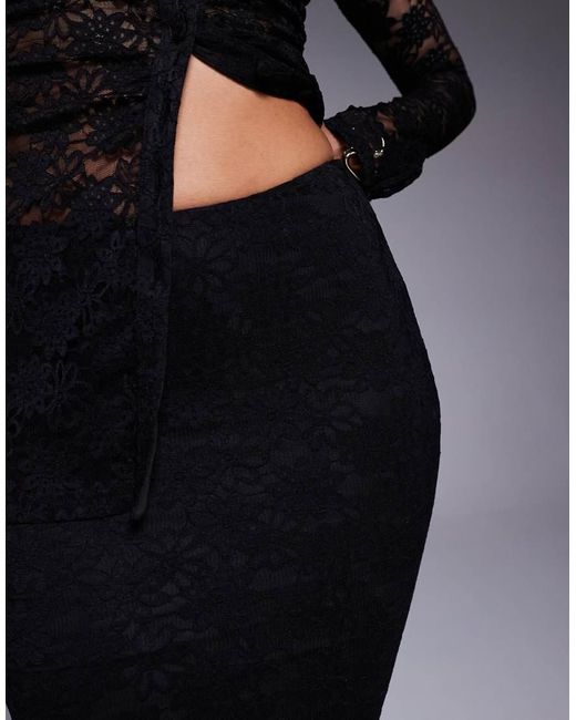 Wanderdoll Black Lacie Sculpting Lace High Waisted Maxi Skirt Co-Ord