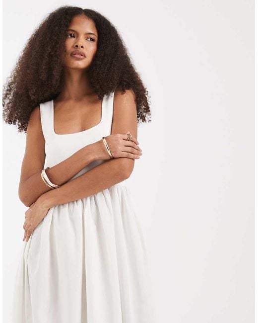 Vero Moda White Sleeveless Midi Dress With Woven Skirt