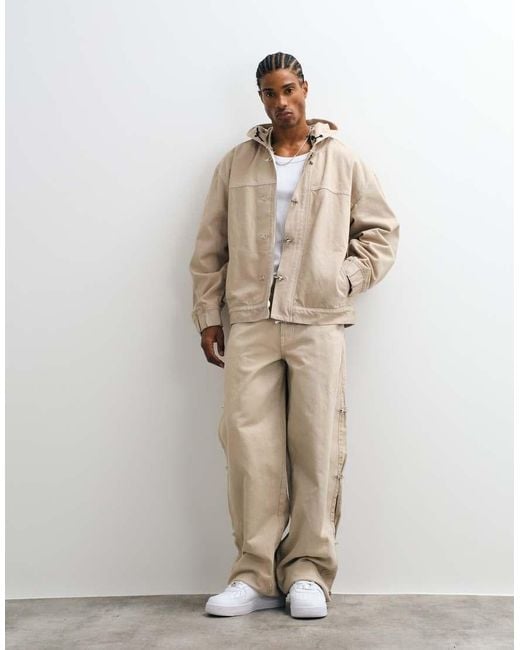 Liquor N Poker Natural Boxy Fireman Clasp Hooded Denim Jacket Co-Ord for men