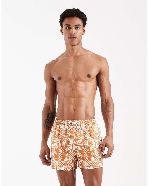 Aray Orange Sundial Print Swim Shorts for men