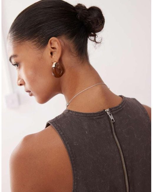 Monki Brown Sleeveless A Line Mini Dress With Frayed Edge