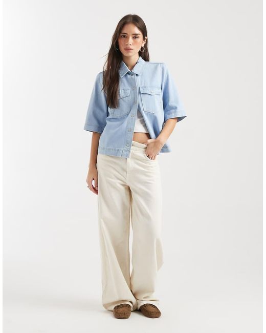 ONLY Blue Short Sleeve Boxy Denim Shirt