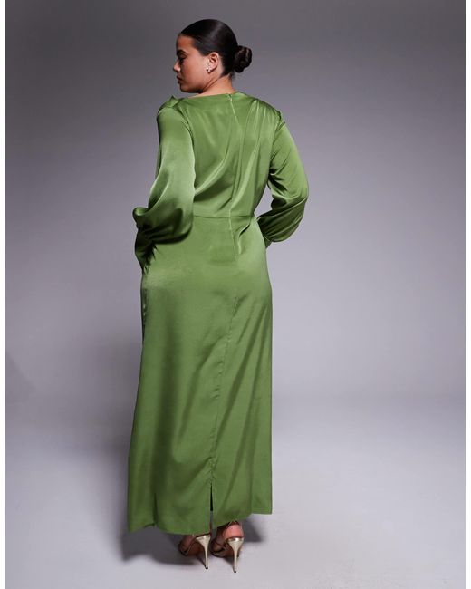 chinese dress ladies ASOS DESIGN satin flutter sleeve draped waist maxi dress in sage green   ASOS Sample Sale