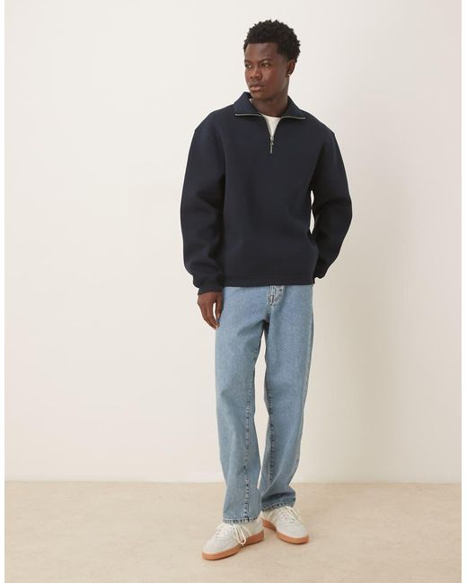 Sudadera Extragrande Con Cuello Alzado Y Cremallera Corta De Tejido Grueso Efecto Neopreno De ASOS de hombre de color Blue