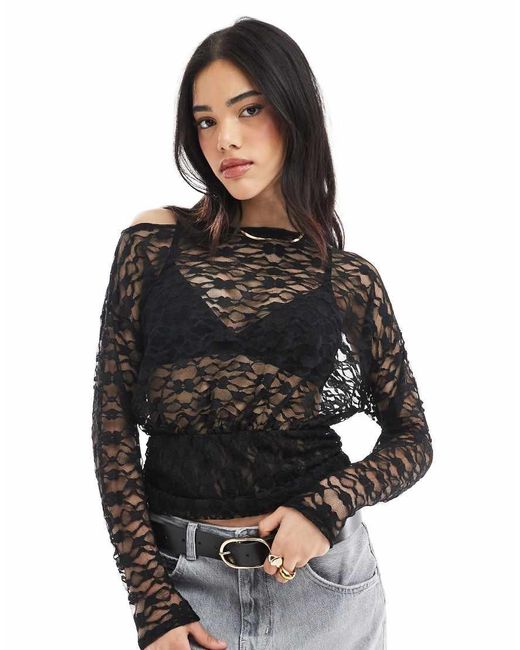 Top A Maniche Lunghe Monospalla Asimmetrico di ASOS in Black