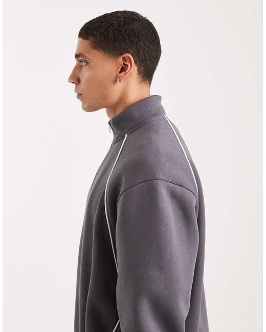 ASOS Gray Relaxed Track Jacket With Piping for men