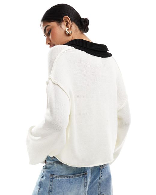 ASOS White Knitted Crop Rugby Shirt Jumper