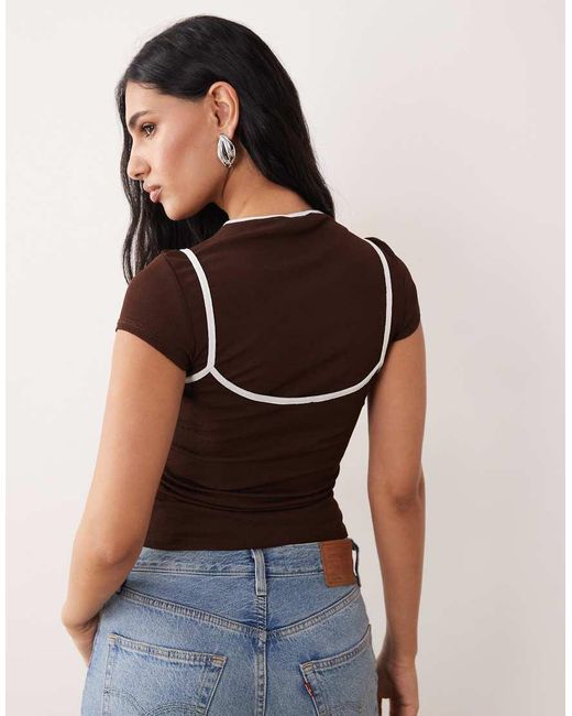 ASOS Multicolor Sheer Double Layer Top With Contrast Binding