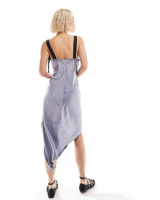 Collusion Blue Satin Slip Dress With Raw Seams And Hardware