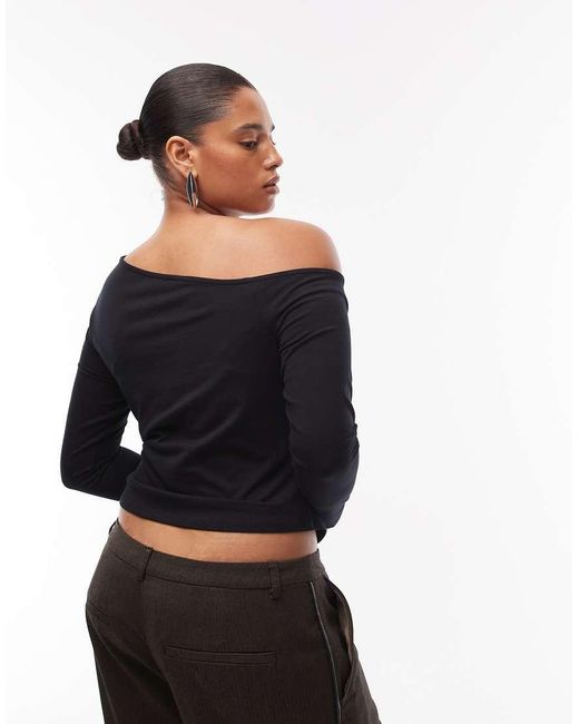 ASOS Black Asos Design Curve Cotton Off Shoulder Long Sleeve Top