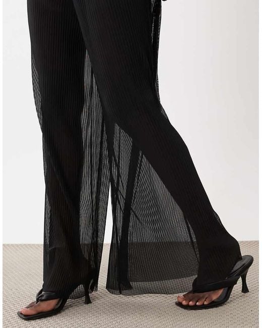 ASOS Black Sheer Mesh Crinkle Wide Leg Trousers