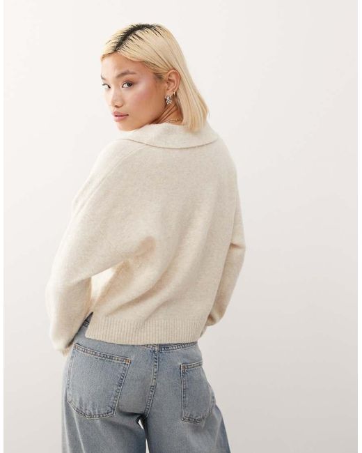 Monki Natural Knitted Polo Jumper