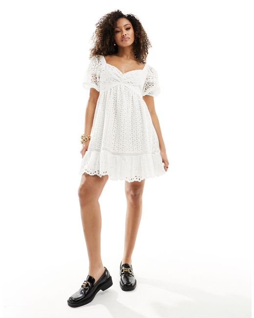 French Connection White Alissa Cotton Broderie Mini Dress