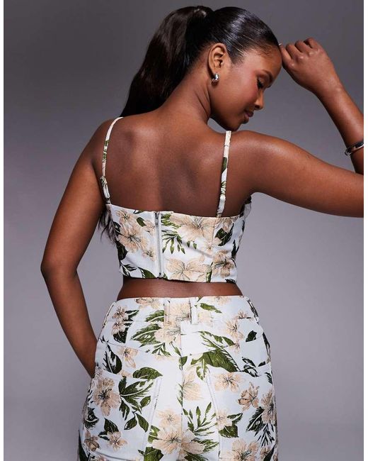ASOS Gray Co-ord Jacquard 3d Floral Top