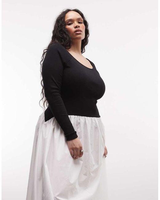 ASOS Multicolor Asos Design Curve Scoop Neck Long Sleeve Hybrid Maxi Dress