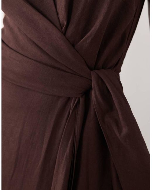 Forever New Brown Linen Mix Halter Neck Tie Midi Dress