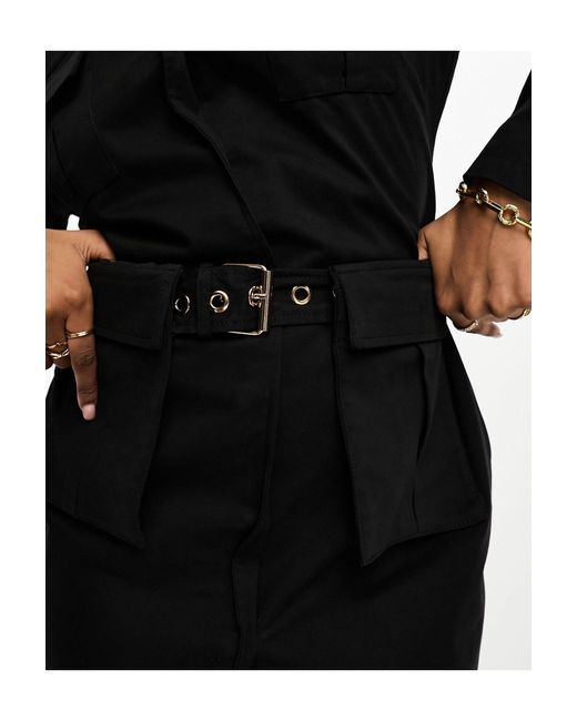 SIMMI Black Simmi Removeable Belt Detail Mini Shirt Dress
