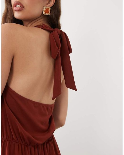 Miss Selfridge Red Wrap Playsuit With Scallop Lace Trim