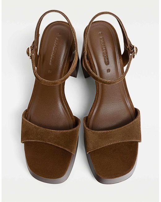Stradivarius Brown – plateau-sandalen aus spaltleder