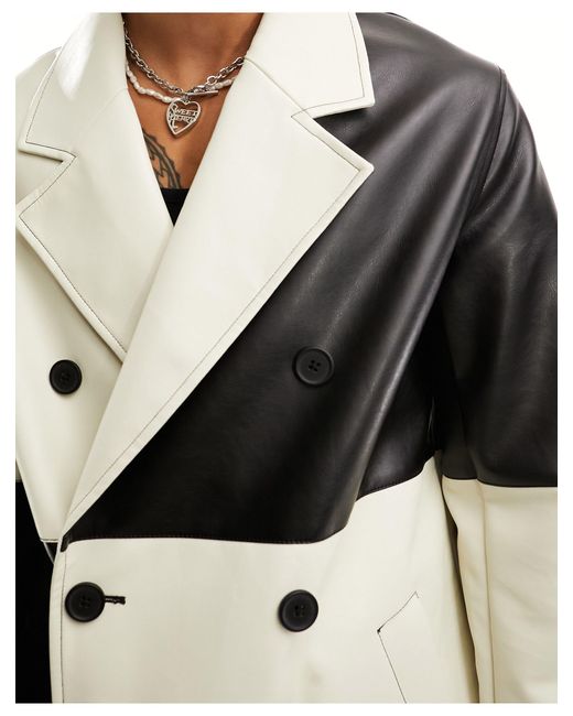 ASOS Black Oversized Faux Leather Colour Block Trench for men