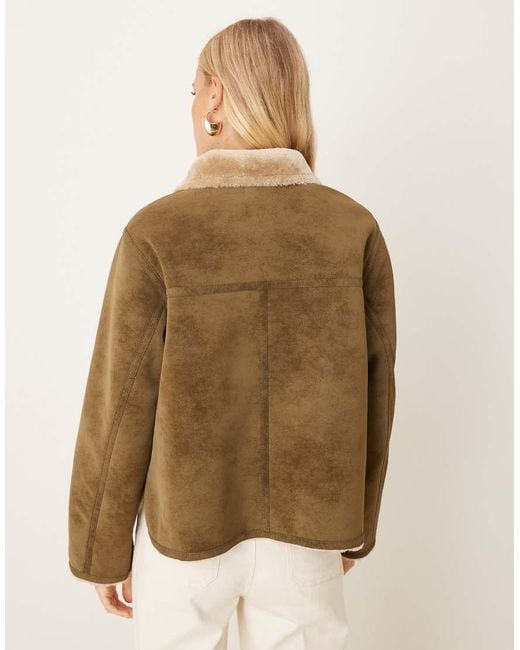 ASOS Natural Funnel Neck Faux Suede Bonded Jacket