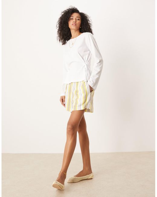 ASOS White Cinched Tie Side Long Sleeve Top