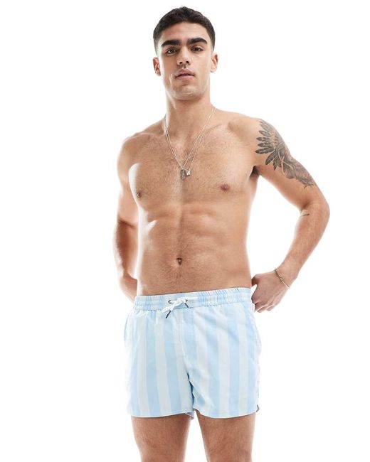 Aray Blue Stripe Print Swim Shorts for men