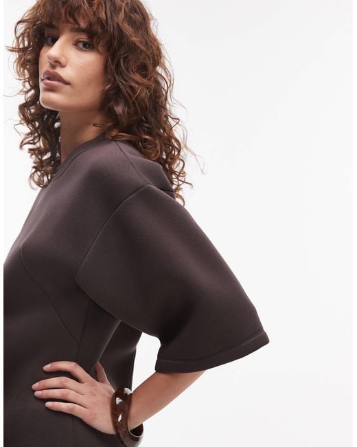 TOPSHOP Brown Structured Short Sleeve Top