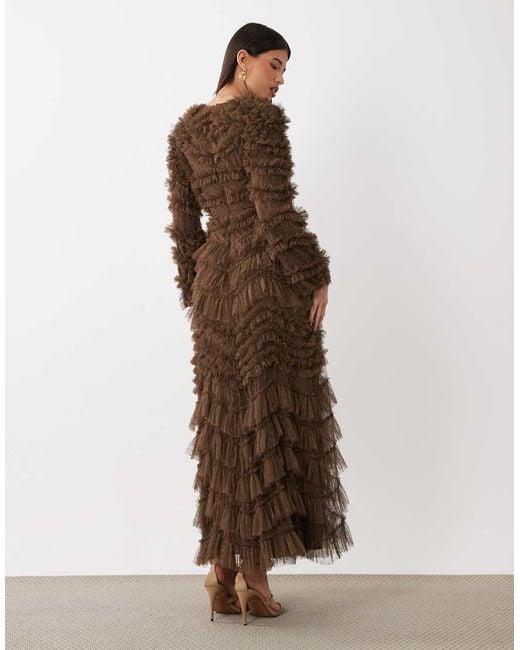 Beauut Brown Maryisa Long Sleeve Ruffle Maxi Dress