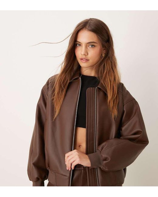 Calvin Klein Brown Faux Leather Bomber Jacket
