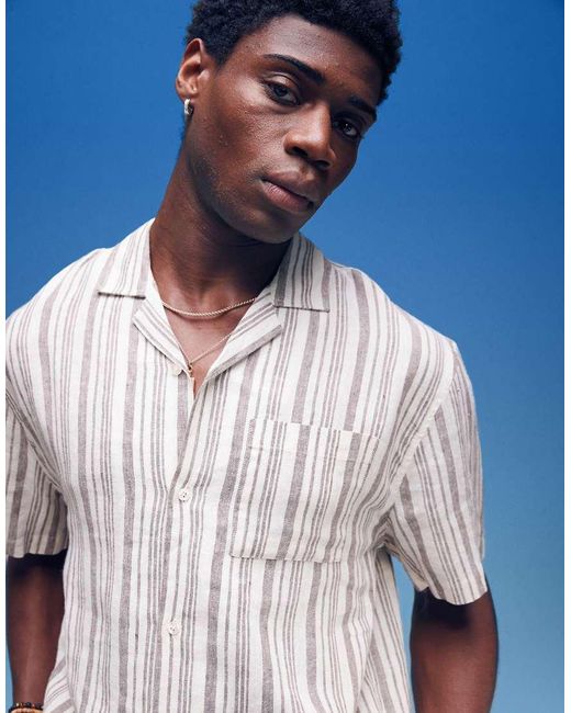 Cotton On Blue Linen Box Fit Short Sleeve Shirt for men
