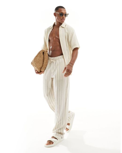 Pantalones a rayas texturizadas holgados con cintura elástica ASOS de hombre de color White