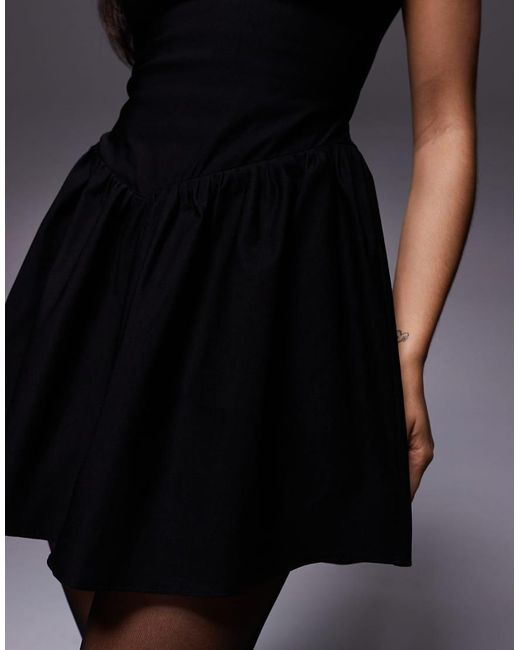 Vesper Black Bengaline Square Neck Skater Mini Dress