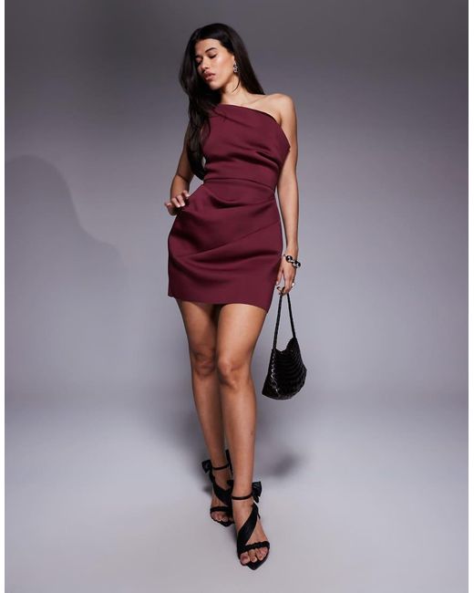 ASOS Purple Slouch Neckline Cinched Waist Mini Dress