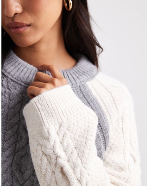 ASOS Gray Colour Block Cable Mix Jumper