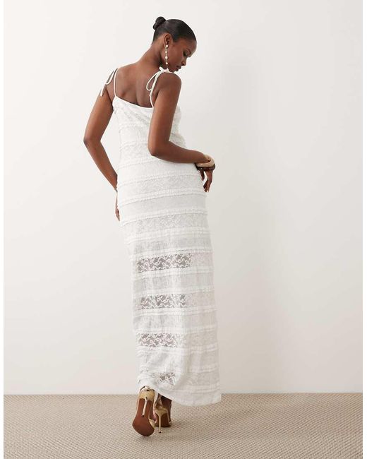 Vero Moda White Stretch Floral Lace Maxi Dress With Tie Cami Straps