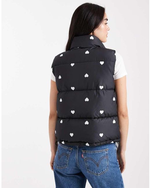 Hollister Black Heart Pattern Puffer Vest