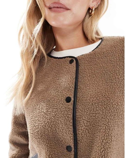 Vero Moda Brown Lightweight Contrast Teddy Jacket