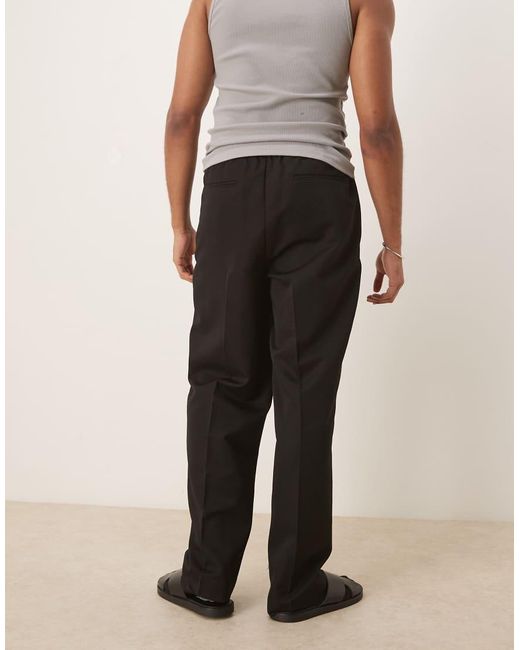 Pantalones De Vestir Negros De Pernera Ancha Con Cinturón Estrecho, Pinzas Dobles Y Cintura Elástica De ASOS de hombre de color Natural