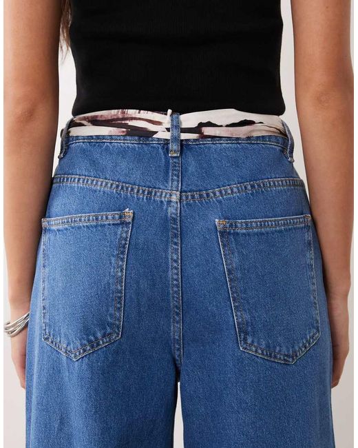 ASOS Blue Wide Leg Jean With Zebra Scarf Belt
